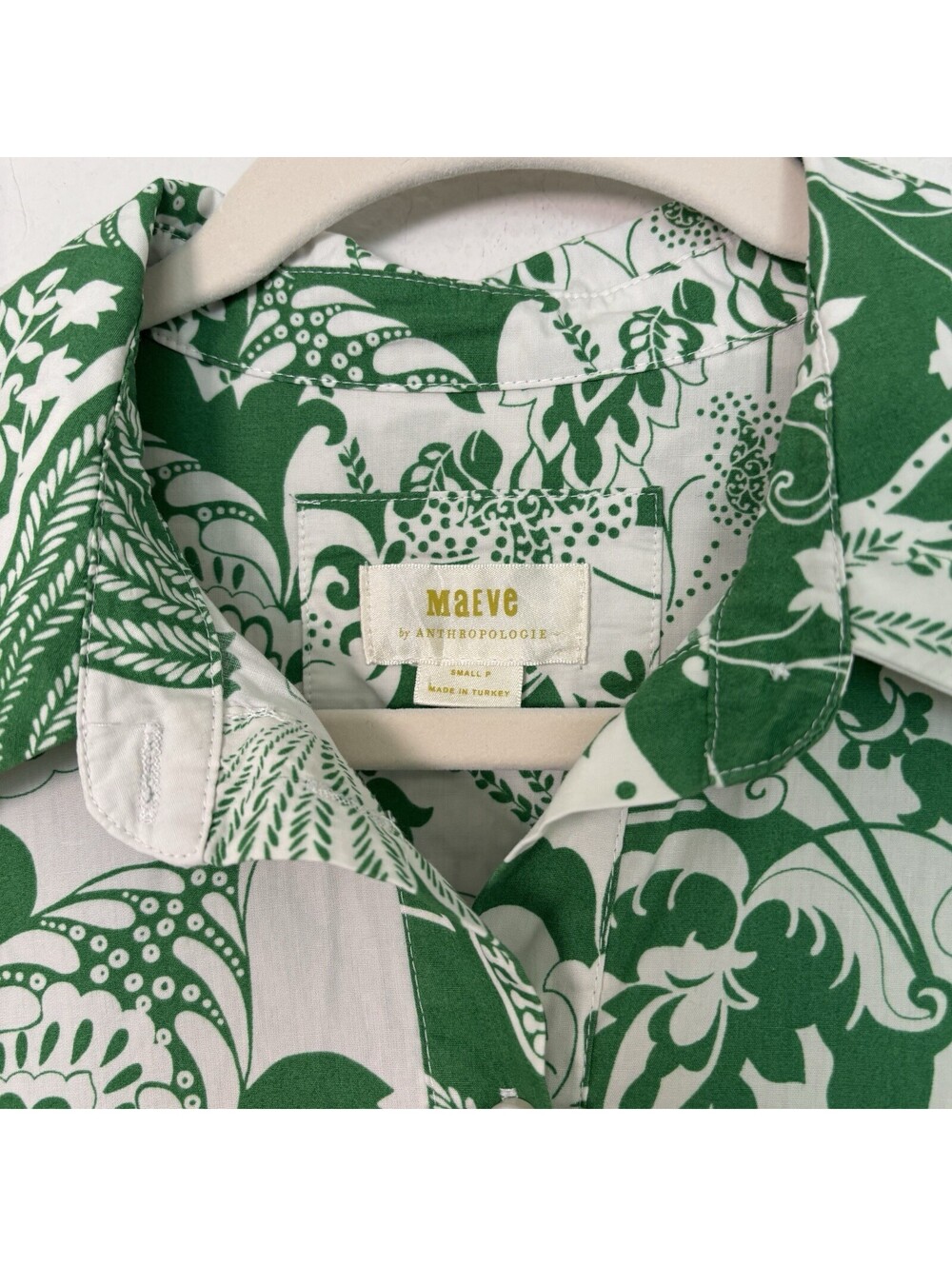 Anthropologie Maeve The Bettina Tiered Shirt Dress Green Floral Sz Small Petite - Picture 3 of 7